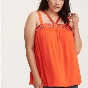 💥SALE💥 Orange Embroidered Strappy Top Sleeveless
